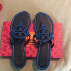 New never worn Tori Burch Miller blue sandals